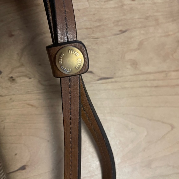 MIU MIU Khaki Pattina nylon handbag with leather trim. - Picture 6 of 9